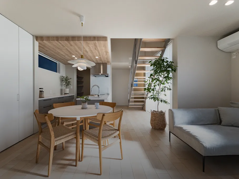 #02 吹き抜けにより、開放的な空間のある家。